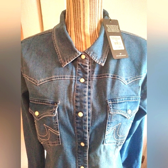 True Religion Pearl Snap Western Denim Shirt - l & xl - Picture 11 of 12
